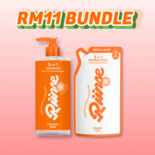 11.11 3-in-1 Dishwash Orange Kick - 1 Bottle 600ml + 1 Refill 500ml